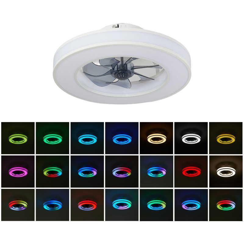 Living and Home Round White RGB Smart Ceiling Fan Light, 7 ABS Blades Reversible 6-Speed Dimmable LED Fan Lamp with Remote & APP Control