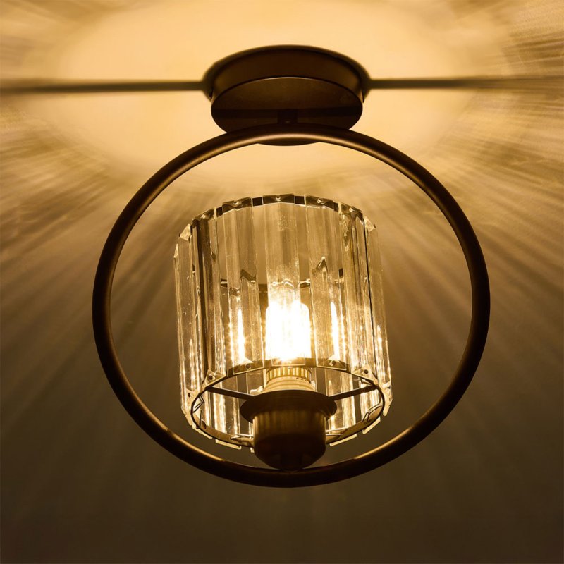 Living and Home Black Round Ring Semi Flush Mount Ceiling Light, Vertical Crystal Shade E27 Single Bulb Hallway Ceiling Lamp (Bulbs Not Included)