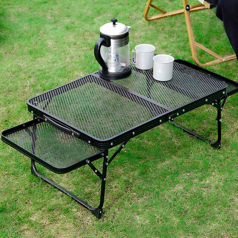 Living and Home Black Outdoor Portable Folding Camping Table, 63cm (W) x 41cm (D) x 28cm (H)