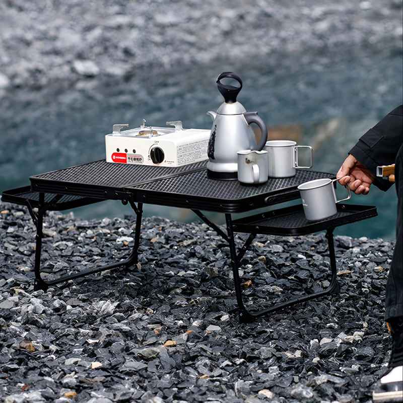 Living and Home Black Outdoor Portable Folding Camping Table, 63cm (W) x 41cm (D) x 28cm (H)
