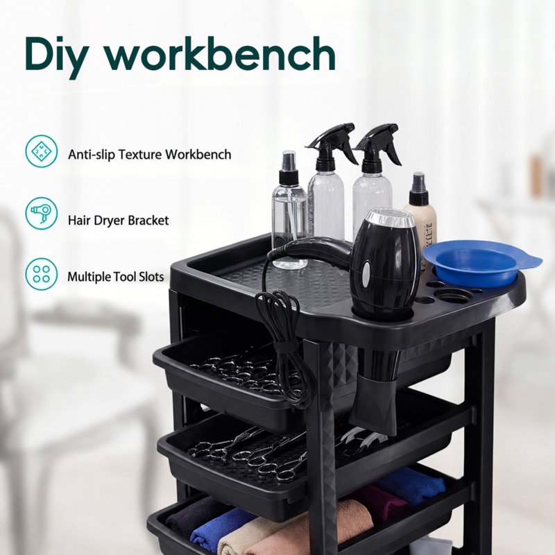 Living and Home 5-Drawer Plastic Salon Trolley Cart on Wheels, Rolling Hairdressing Storage Organizer