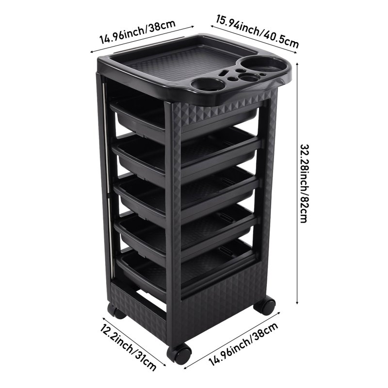 Living and Home 5-Drawer Plastic Salon Trolley Cart on Wheels, Rolling Hairdressing Storage Organizer
