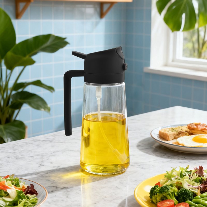 Living and Home 2-in-1 Premium Glass Oil Sprayer & Dispenser, 470ml