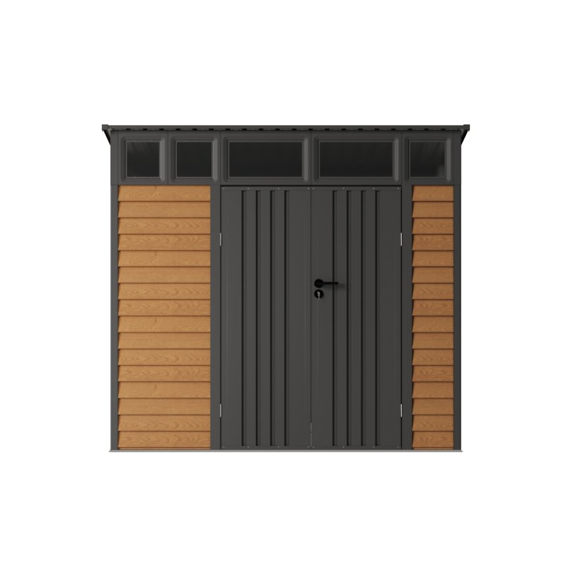 Living and Home 7.91 x 7.15FT Yellow Wood Grain Metal Garden Storage Shed w/ Double Lockable Doors & Acrylic Windows