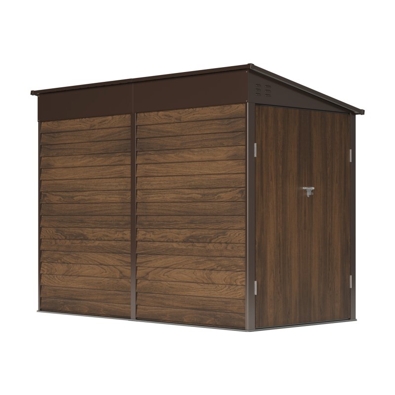 Living and Home 4.71 x 8.86FT Metal Pent Roof Garden Storage Shed, Brown Wood Grain