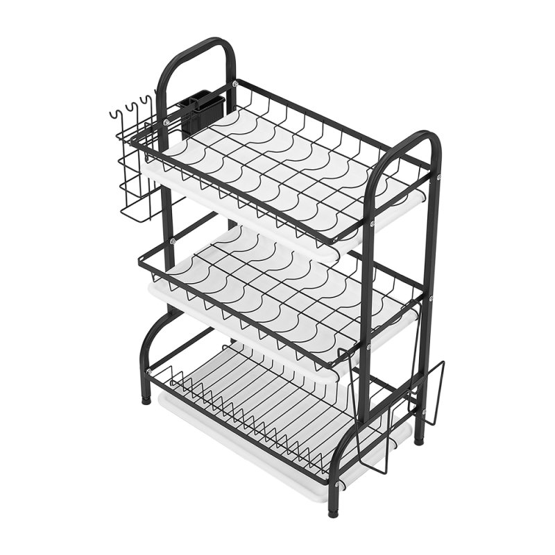 Living and Home 3-Tier Dish Drainer Draining Rack with Drying Trays