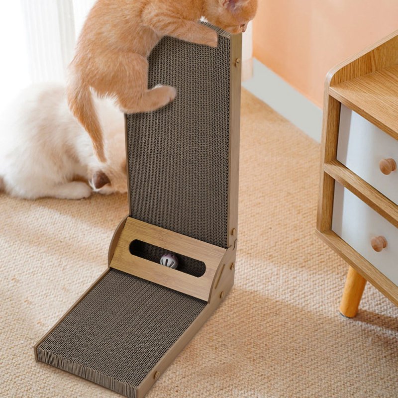 Corrugated L-shaped Cat Scratcher with Toys