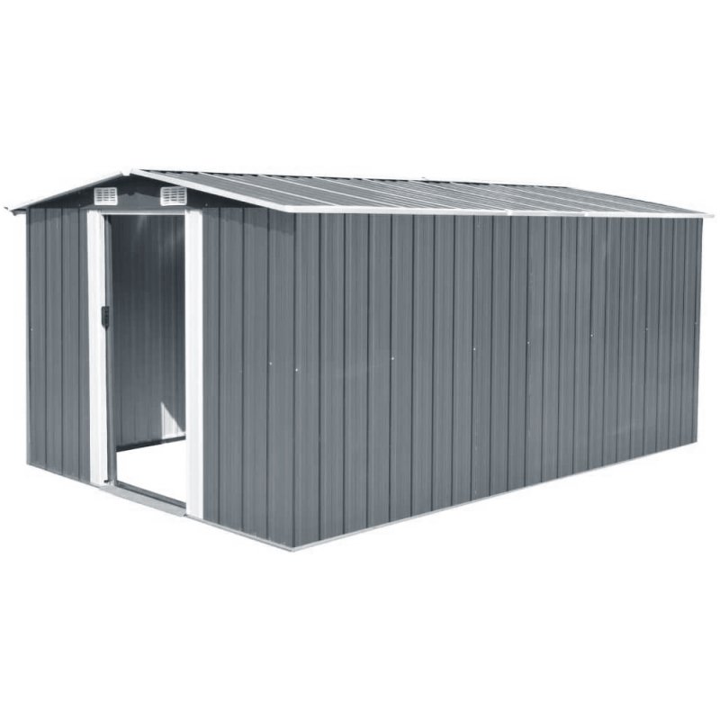  10.6 x 12.7 FT Metal Apex Roof Garden Shed Outdoor Storage House Double Door with Foundation Base, Charcoal Black