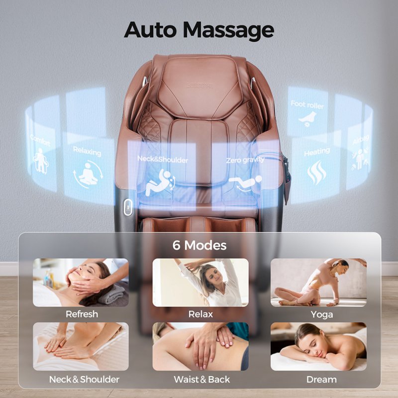 Living and Home Zero Gravity Full Body Massage Chair, PU Leather Electric Recliner with Back Heating, Bluetooth Speaker, Foot Rollers, Airbag Massage, USB Charging & Handheld Remote