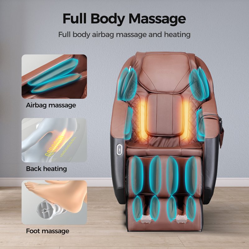 Living and Home Zero Gravity Full Body Massage Chair, PU Leather Electric Recliner with Back Heating, Bluetooth Speaker, Foot Rollers, Airbag Massage, USB Charging & Handheld Remote