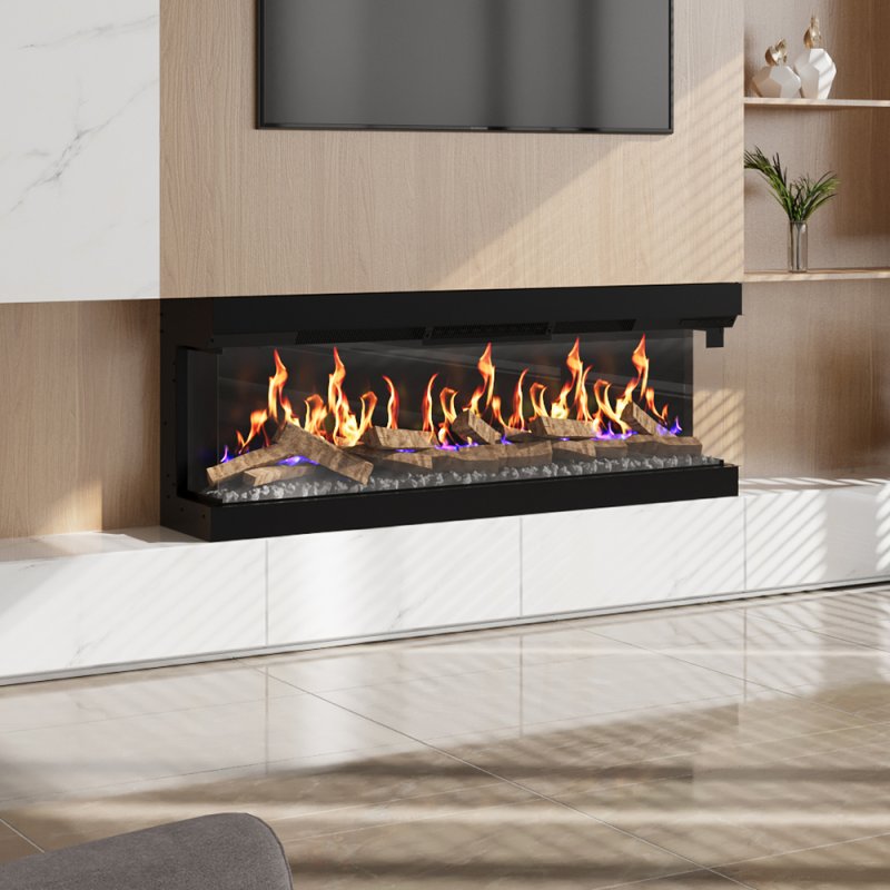 60inch 3-Sided Built-in Smart Electric Fireplace with Crackling Sound
