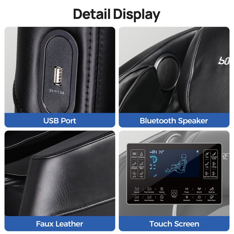 Living and Home Zero Gravity Full Body Massage Chair, PU Leather Electric Recliner with Touch Screen Control, Back Heating, Bluetooth Speaker, Full Body Airbag Massage, Foot Rollers and USB Charging