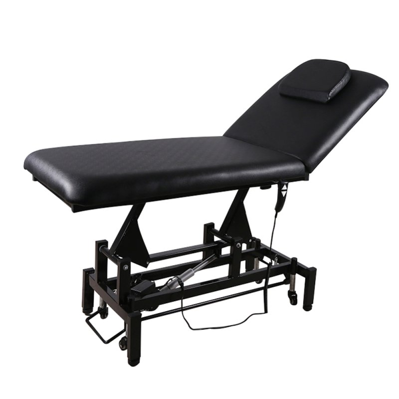 Living and Home Electric Height Adjustable Massage Table, Reclining Facial Spa Bed with Backrest Adjustment, Mobile Beauty Tattoo Bed with Wheels, 180cm Black PU Salon Treatment Bed