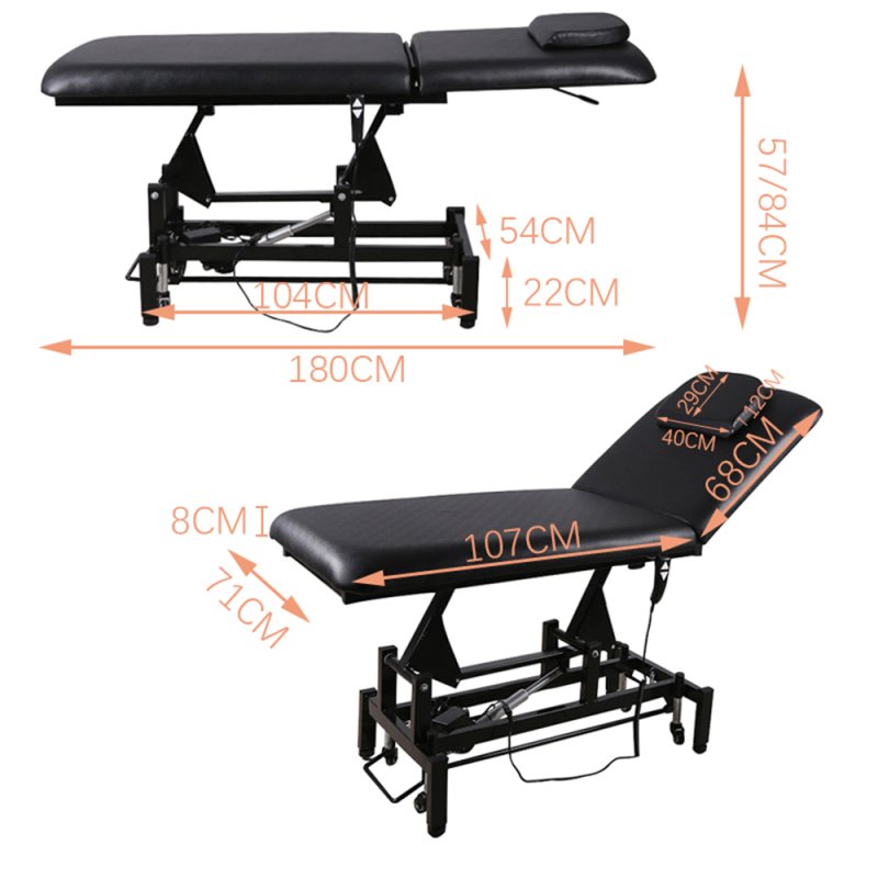 Living and Home Electric Height Adjustable Massage Table, Reclining Facial Spa Bed with Backrest Adjustment, Mobile Beauty Tattoo Bed with Wheels, 180cm Black PU Salon Treatment Bed