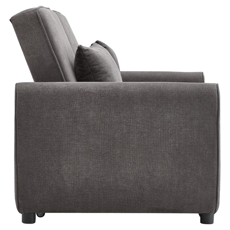 Living and Home Dark Grey Fabric Convertible 2 Seater Sofa Bed with 2 Throw Pillows, Foldable Pull Out Sofa Bed for Living Room