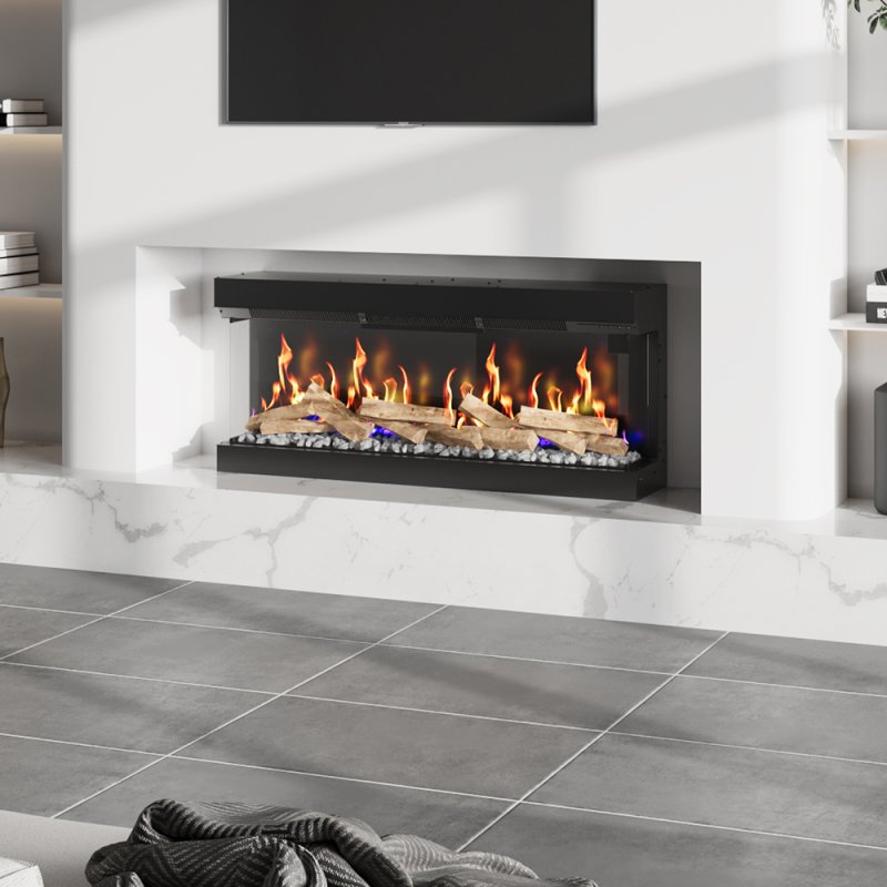 50inch 3-Sided Freestanding Smart Electric Fireplace with Remote Control, 12 Flame Colours and 5 Brightness Modes