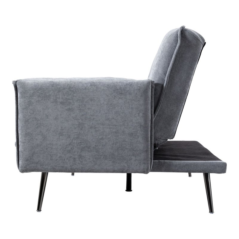 Living and Home Grey Fabric 3-Seater Convertible Sofa Bed, Modern Sleeper Sofa with Metal Legs and 2 Throw Pillows