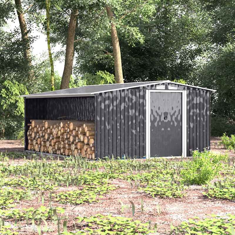  10.83ft x 8ft Garden Metal Storage Shed with Log Storage