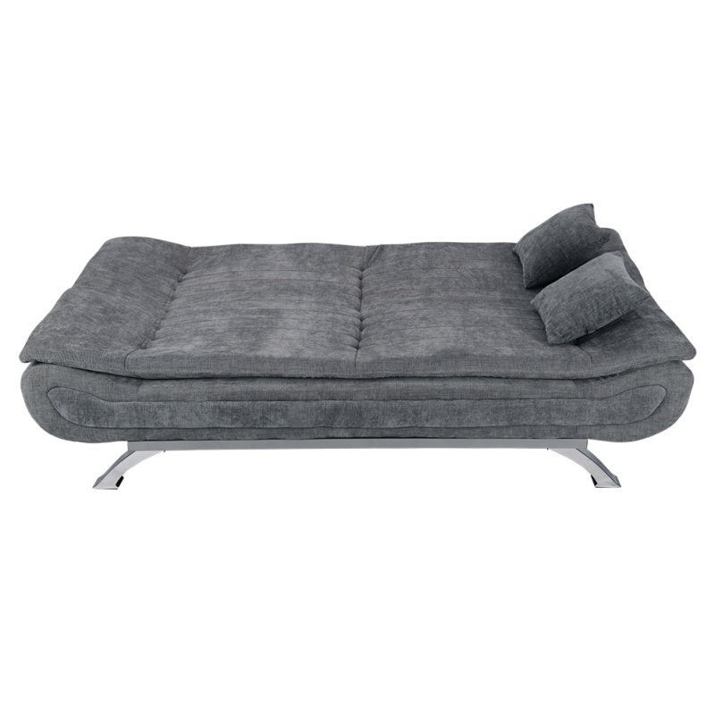 Living and Home Grey Linen Convertible Sofa Bed, Curved Shell Shaped Sleeper Sofa with Metal Legs and 2 Throw Pillows