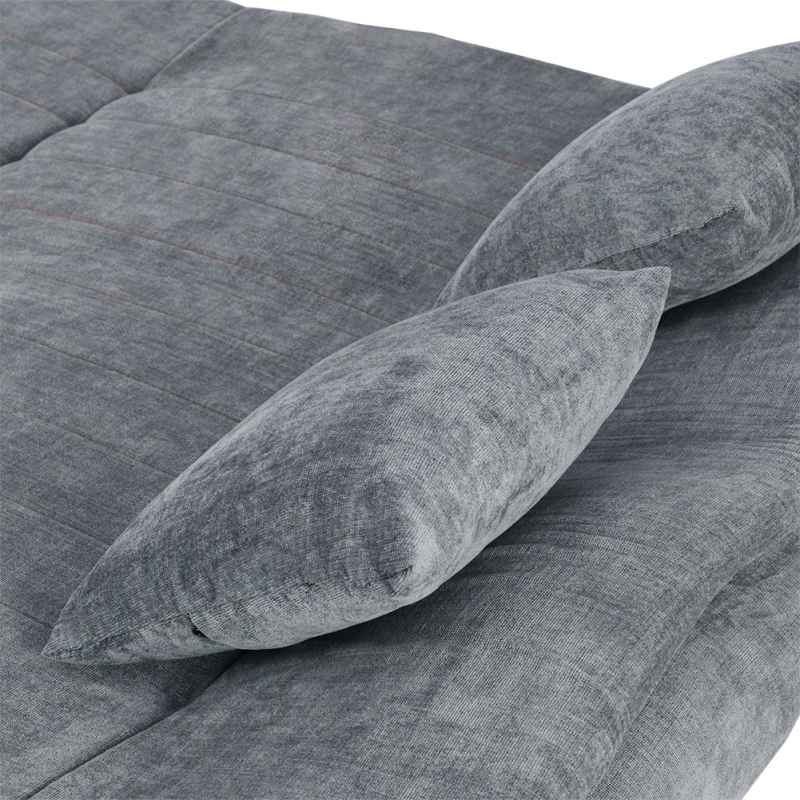 Living and Home Grey Linen Convertible Sofa Bed, Curved Shell Shaped Sleeper Sofa with Metal Legs and 2 Throw Pillows