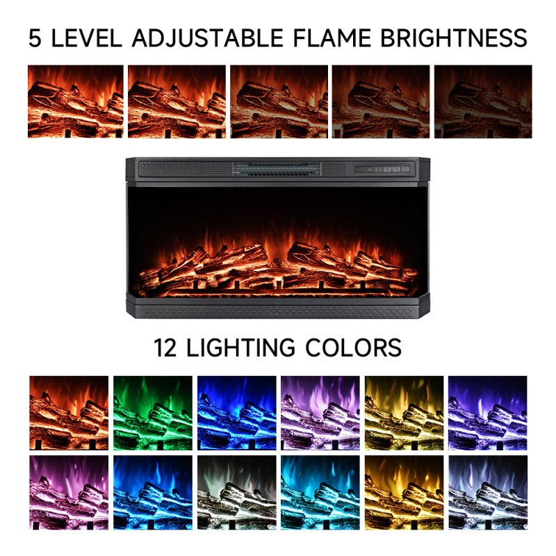 3-Sided Electric Fireplace TV Stand with Glass Door Closed Storage