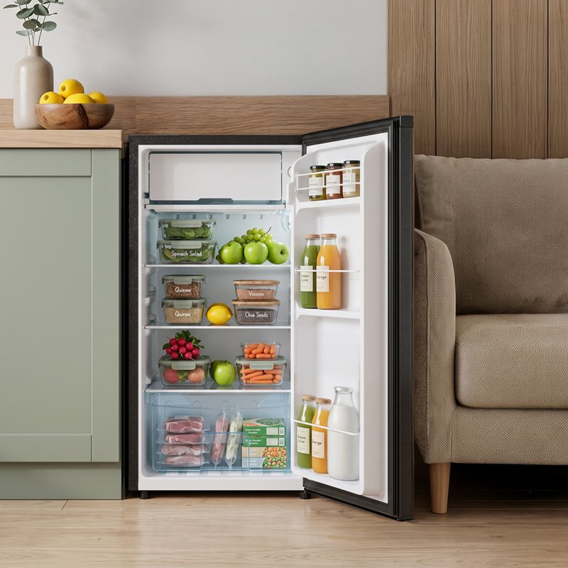 83L Single Door Fridge with Built-in Ice Box, Black
