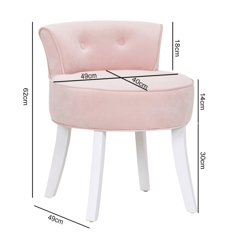 Velvet Soft Seat Low Back Vanity Stool Dressing Table Chair with White Legs