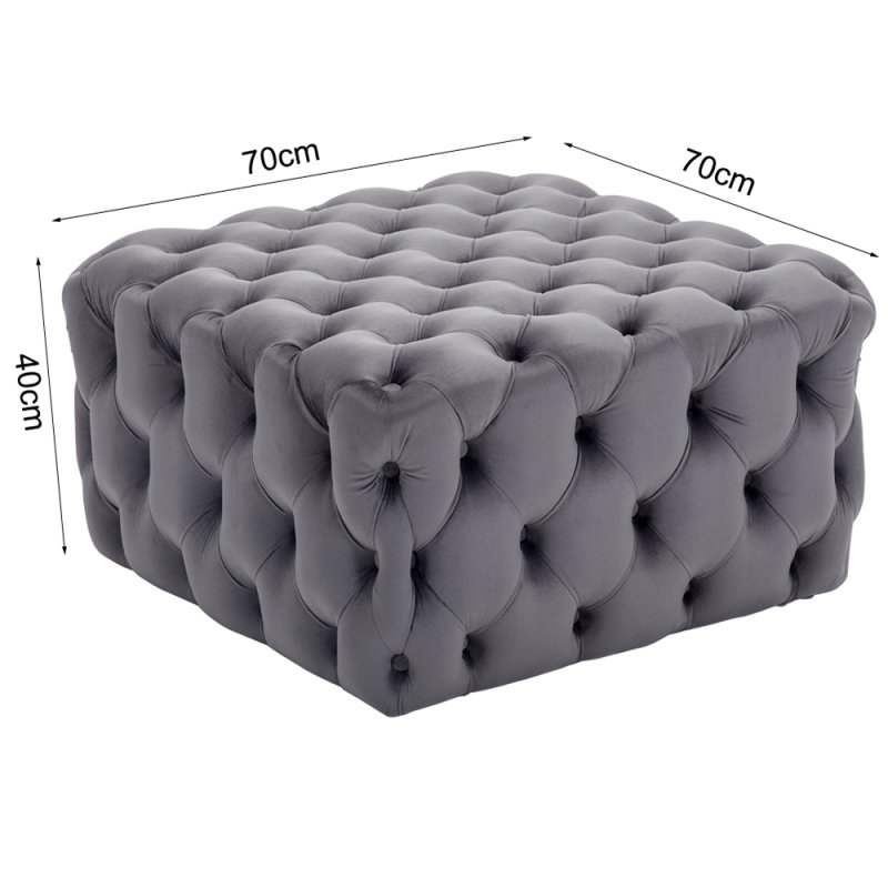 70cm W Square Velvet Upholstered Buttoned Footstool, Grey