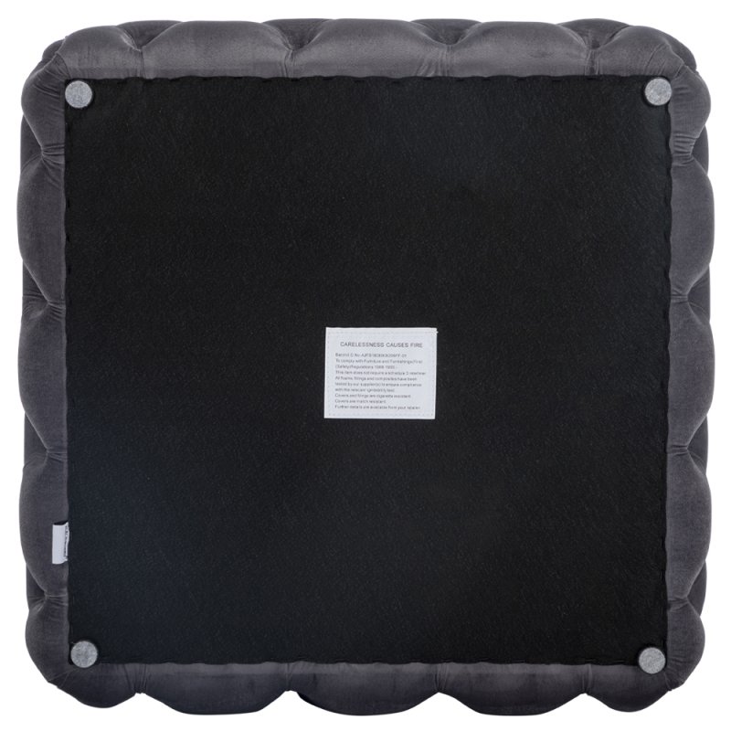 70cm W Square Velvet Upholstered Buttoned Footstool, Grey