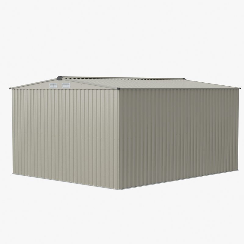 Living and Home 10.6 x12.73FT Grey Aluminium Color Apex Roof Metal Garden Shed, Lockable Sliding Doors, Vents & Foundation