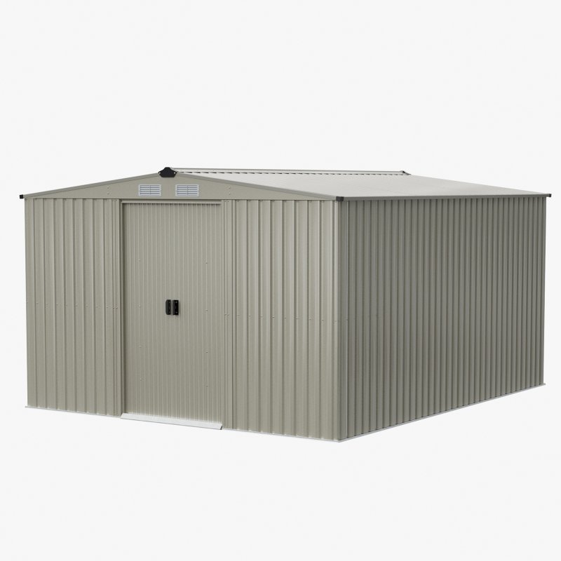 Living and Home 10.6 x12.73FT Grey Aluminium Color Apex Roof Metal Garden Shed, Lockable Sliding Doors, Vents & Foundation