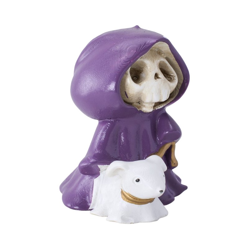 Living and Home Adorable Halloween Skull Grim Reaper Walking Dog Figurine