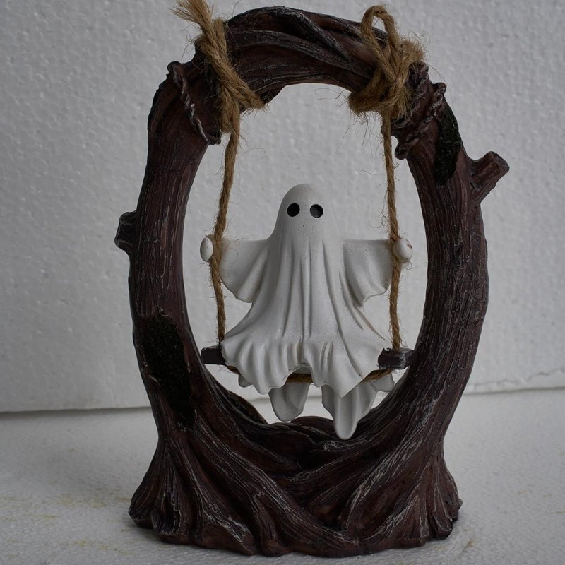Living and Home Halloween Ghost on Tree swing Figurine