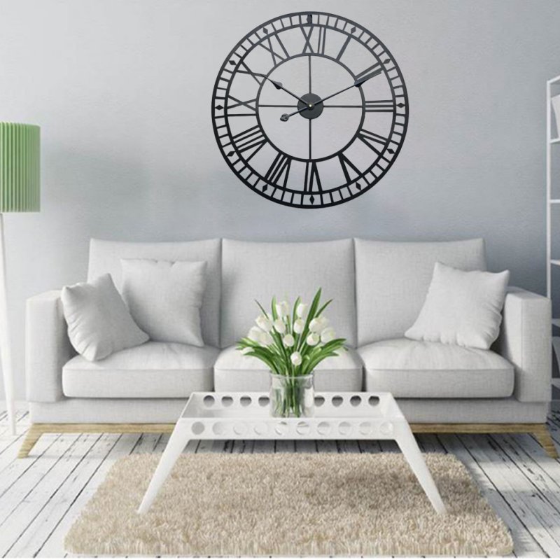 Large Decorative Metal Roman Numeral Skeleton Wall Clock