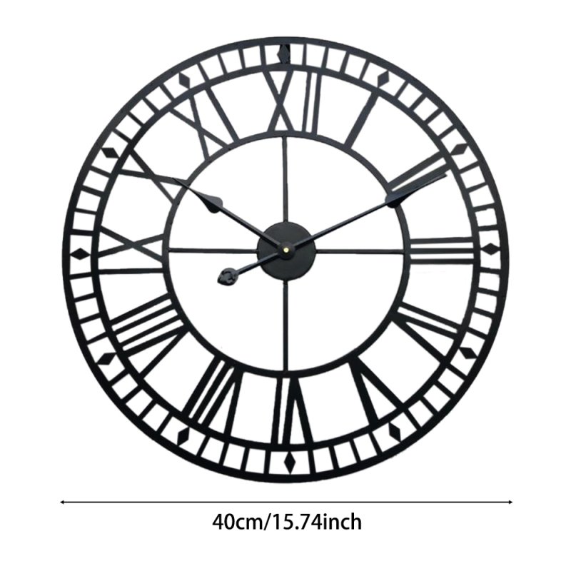 Large Decorative Metal Roman Numeral Skeleton Wall Clock