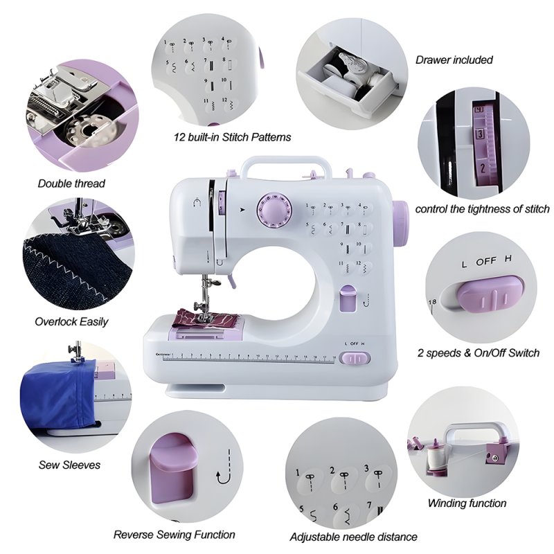 Living and Home Portable Mini Sewing Machine with 12 Stitches
