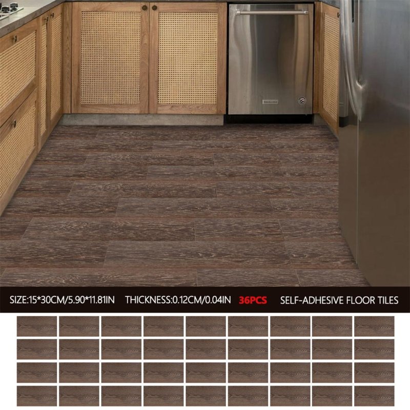 Living and Home 36Pcs Self-Adhesive Flooring Tile Set, 15x30cm, Walnut Wood Grain