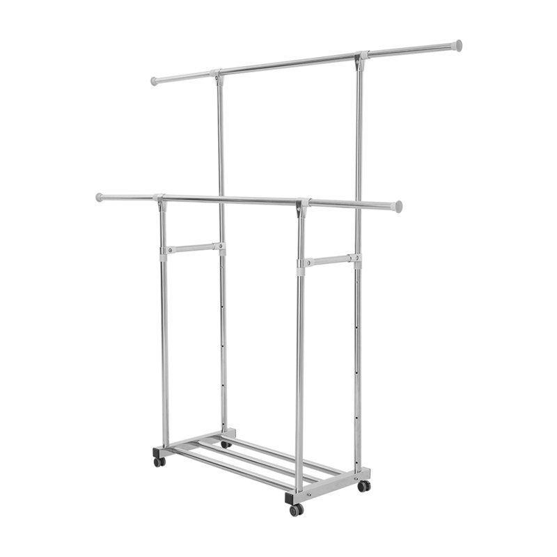 Living and Home Adjustable Stainless Steel Dual-Rod Clothes Drying Rack with Wheels