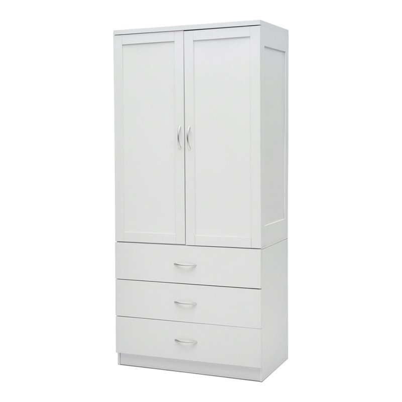 Living and Home 2-Door Wardrobe with 3 Drawers & Hanging Rail