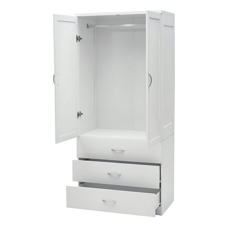 Living and Home 2-Door Wardrobe with 3 Drawers & Hanging Rail