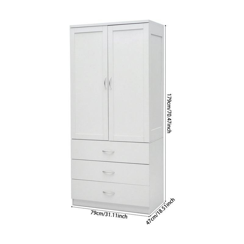 Living and Home 2-Door Wardrobe with 3 Drawers & Hanging Rail