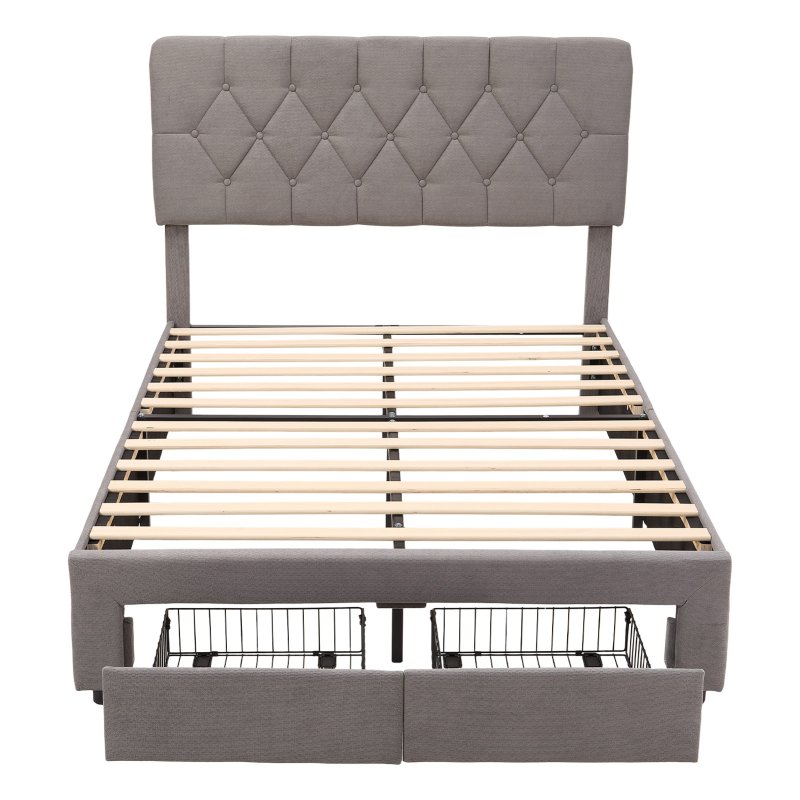 Living and Home Double Upholstered Bed Frame with 2 Drawers