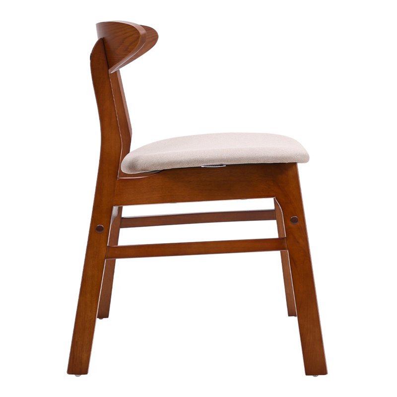 Living and Home 2-Piece Solid Wood Dining Chairs, Beige Upholstered Padded Seat, Curved Backrest Kitchen Side Chairs for Dining Room