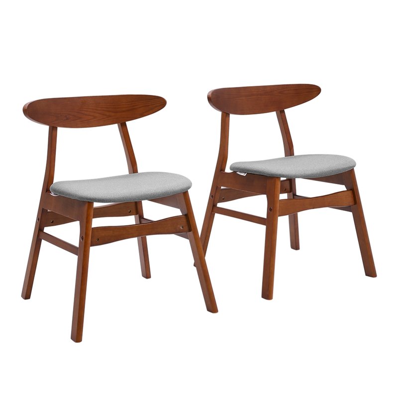 Living and Home 2-Piece Solid Wood Dining Chairs, Grey Upholstered Padded Seat, Curved Backrest Kitchen Side Chairs for Dining Room