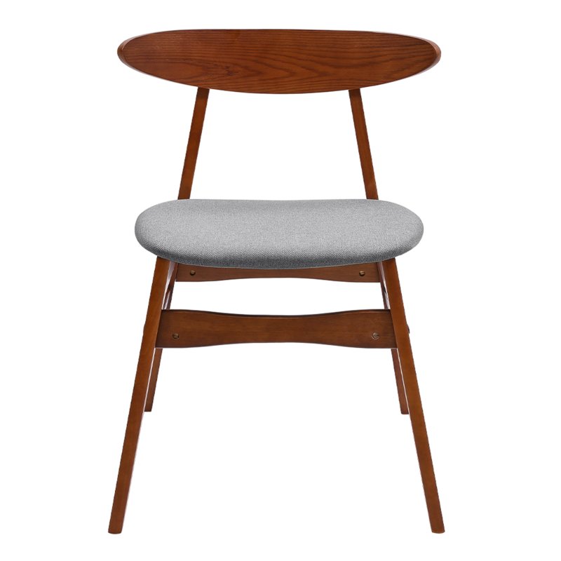 Living and Home 2-Piece Solid Wood Dining Chairs, Grey Upholstered Padded Seat, Curved Backrest Kitchen Side Chairs for Dining Room