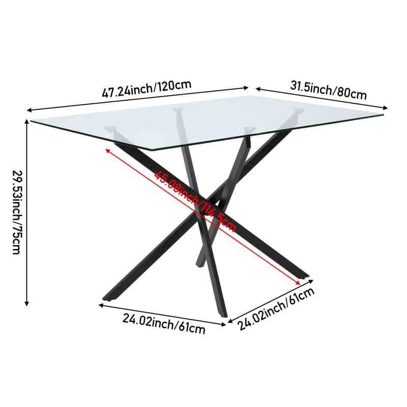 Living and Home 120x80cm Tempered Glass Dining Table with Iron Legs