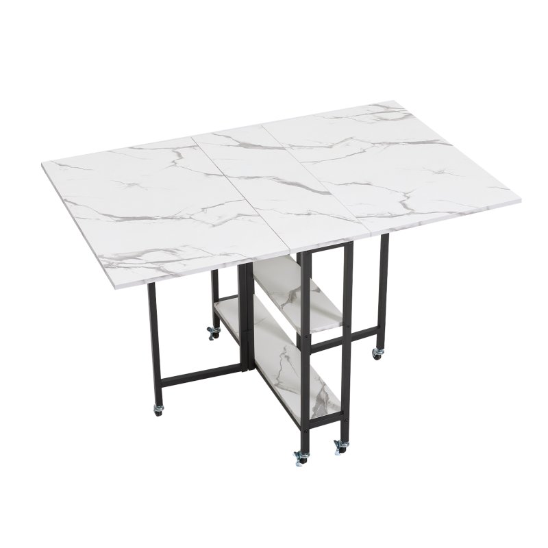 Living and Home 120x80cm Folding Dining Table with Wheels and Storage Shelves