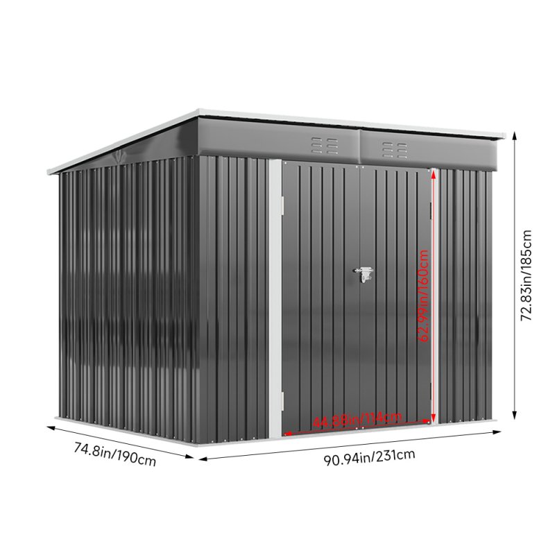 6x8ft Metal Storage Shed Black Galvanized Steel Tool House With Foundation, Double Lockable Doors, Ventilation