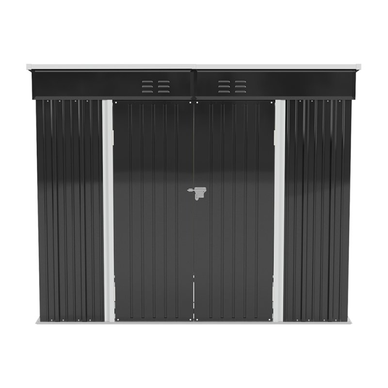 6x8ft Metal Storage Shed Black Galvanized Steel Tool House With Foundation, Double Lockable Doors, Ventilation