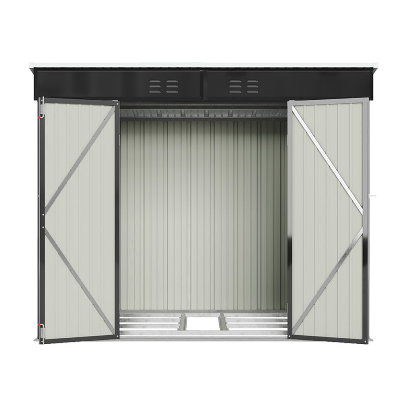 6x8ft Metal Storage Shed Black Galvanized Steel Tool House With Foundation, Double Lockable Doors, Ventilation